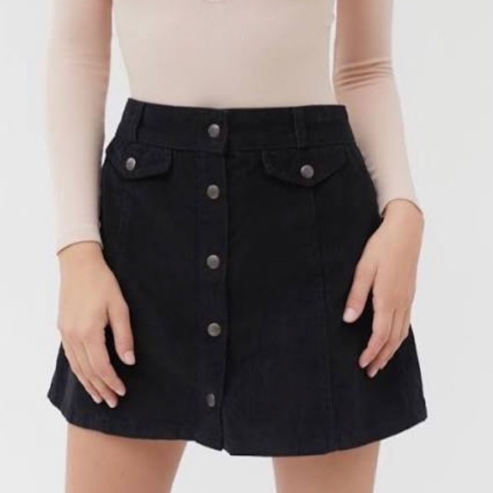 urban outfitters black corduroy button up skirt
